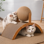 Plateforme griffoir bois pour chat avec balle interactive