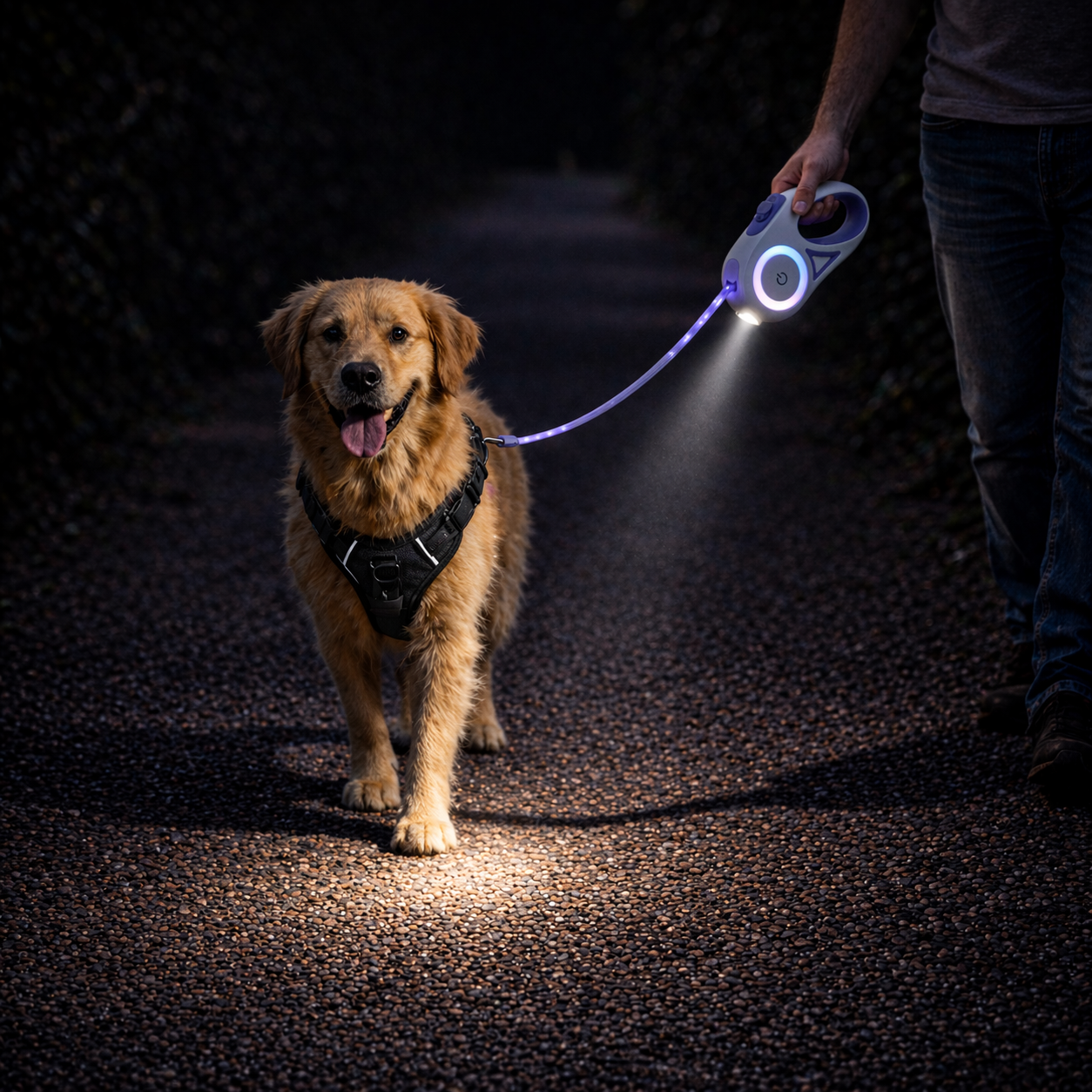 Laisse lumineuse rétractable pour chien avec éclairage LED intégré