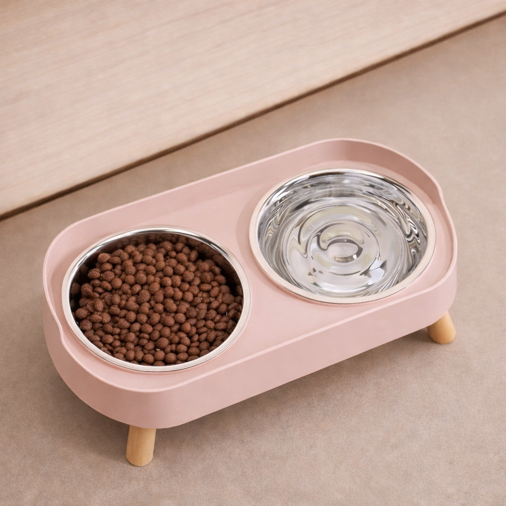 Gamelle surélevée rose pour chat et chien, favorise une meilleure digestion