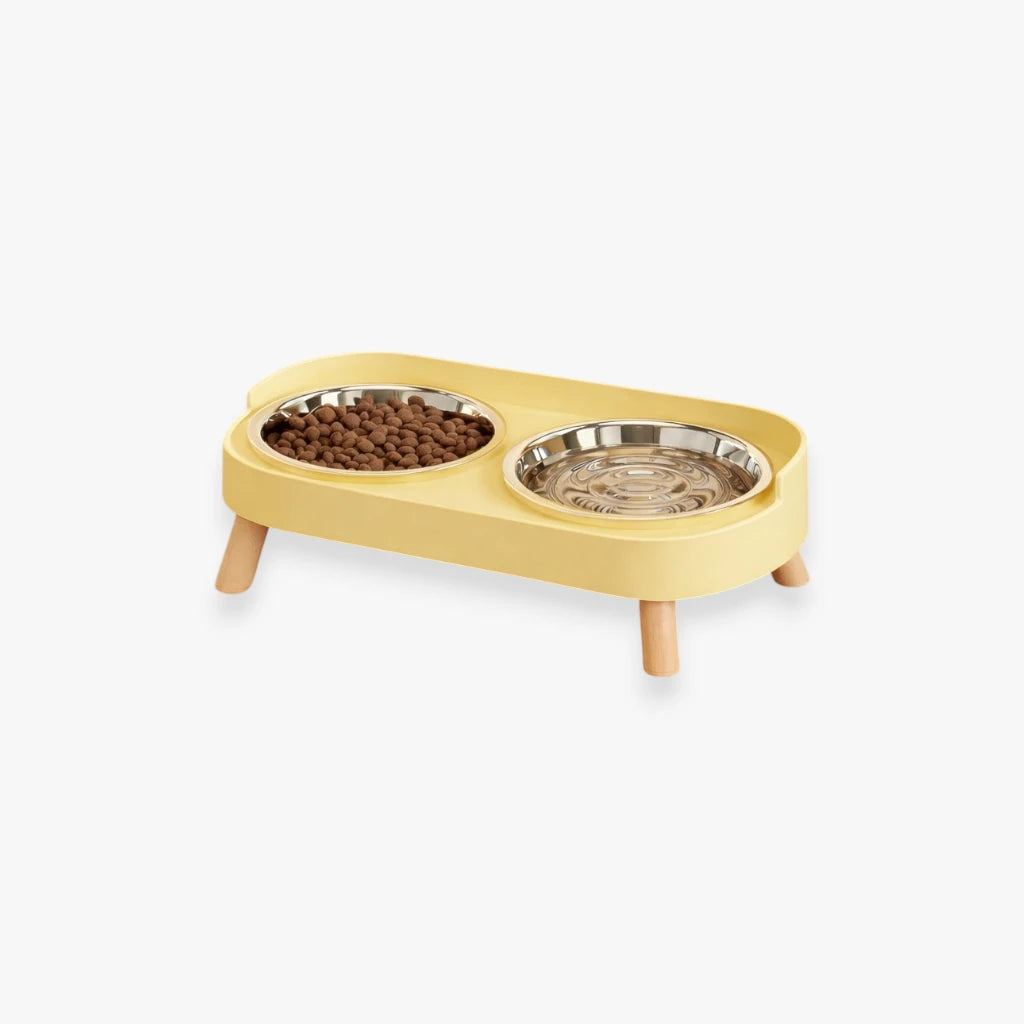 Gamelle surélevée jaune pour chat et chien, design ergonomique