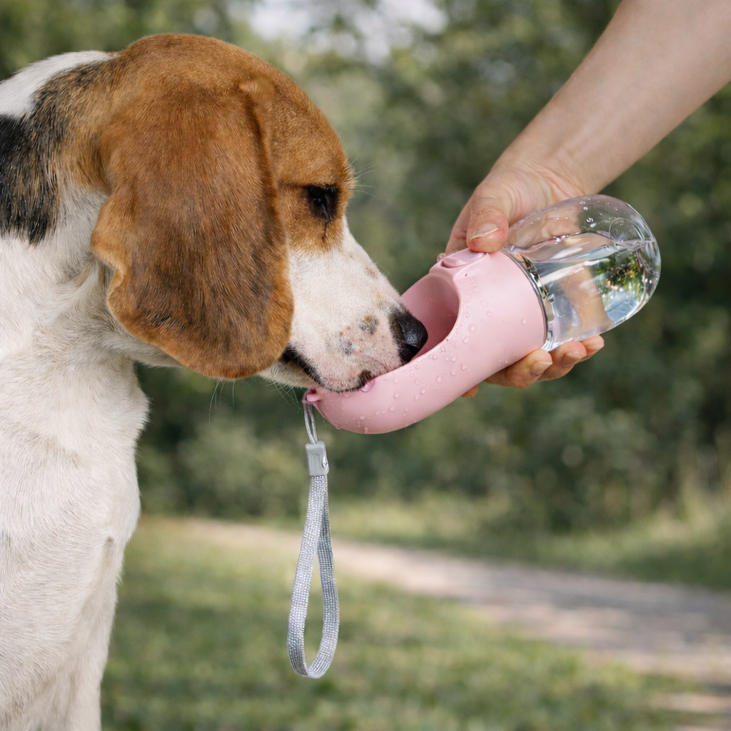 Gourde portable pour chien et chat avec système de distribution d'eau pratique