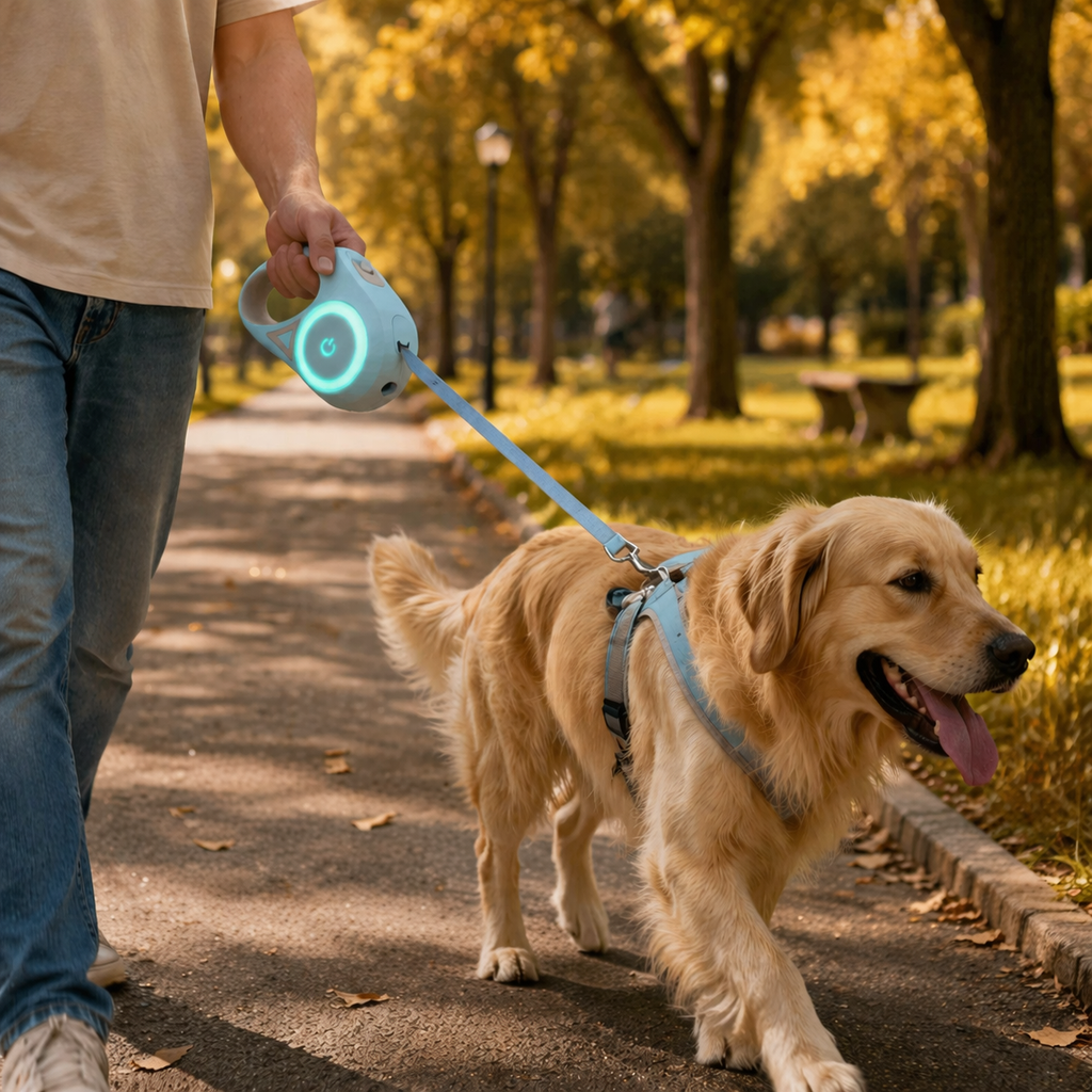 Laisse rétractable lumineuse pour chien avec LED intégrée pour promenades nocturnes en toute sécurité