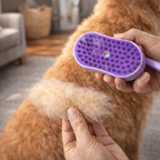 Brosse spray violette avec vaporisateur intégré pour démêler et hydrater le pelage des chats et chiens