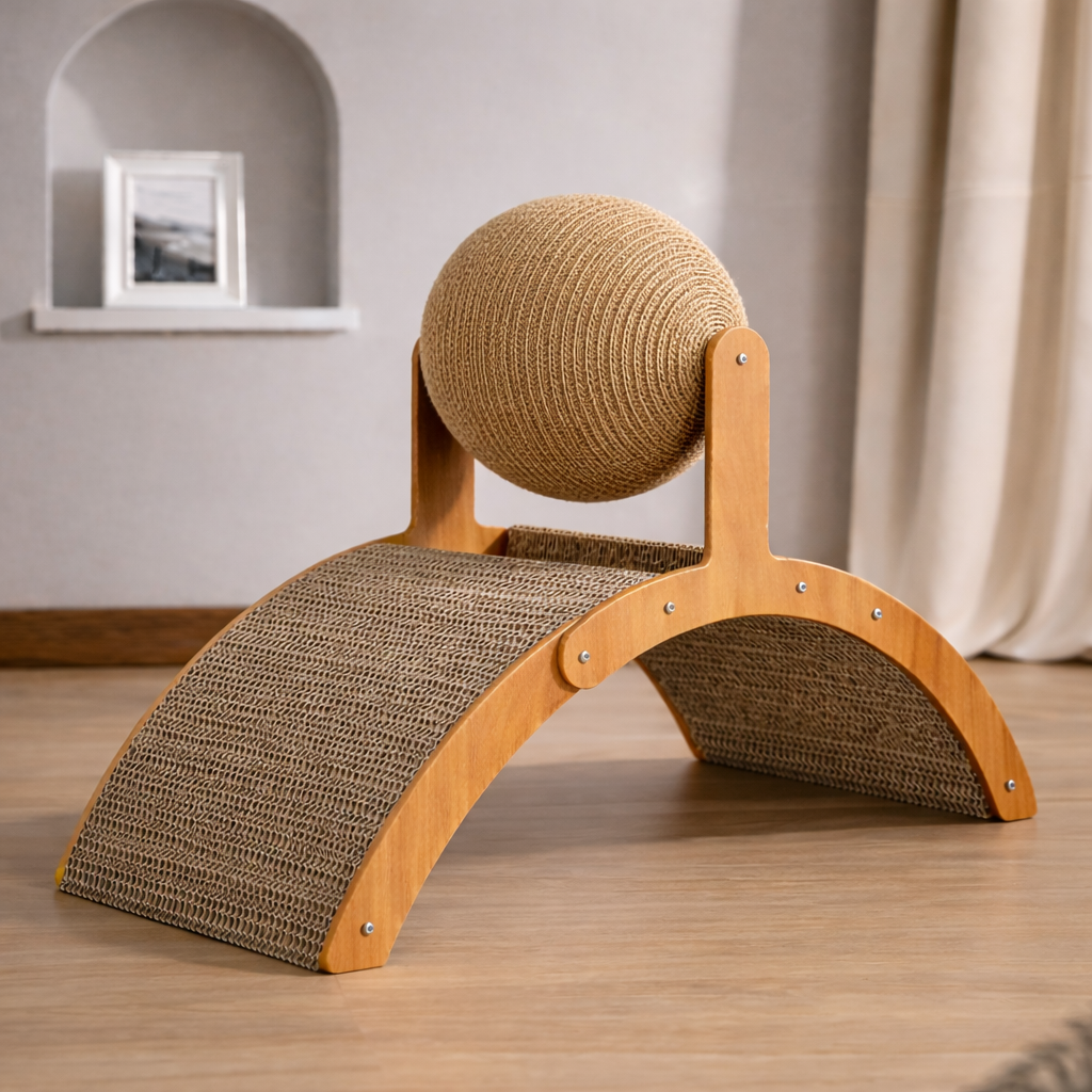 Plateforme griffoir en bois pour chat avec surface de grattage