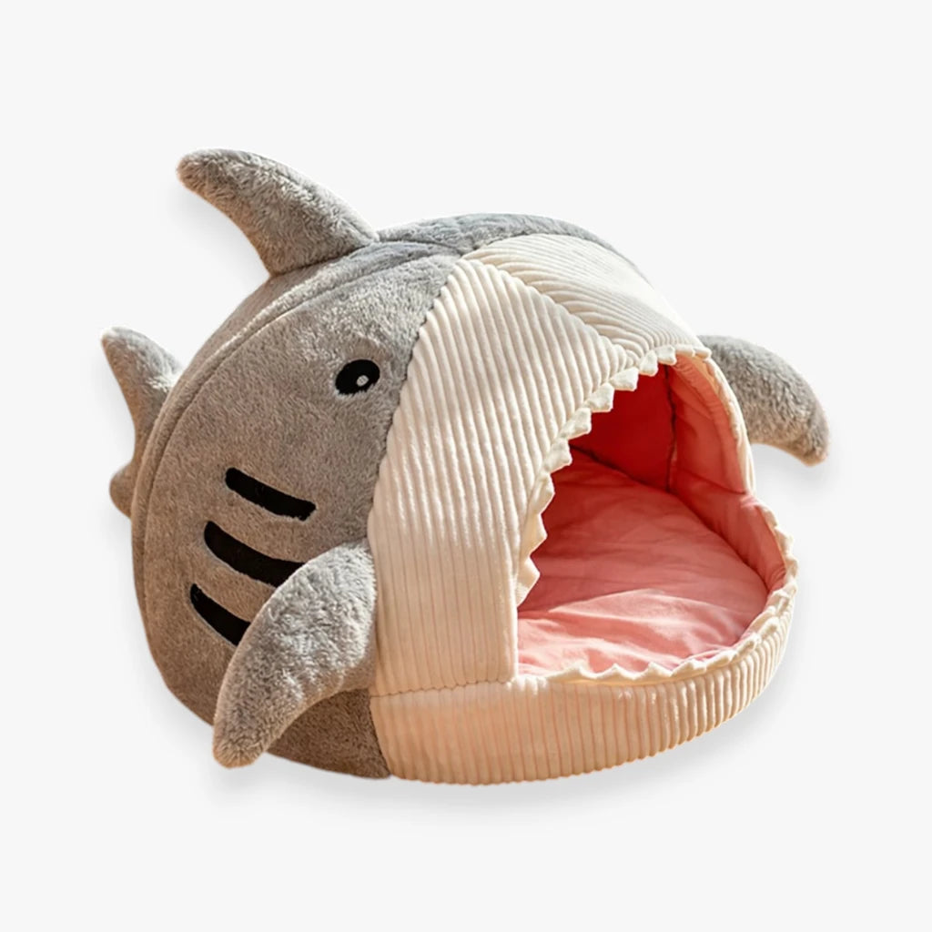Lit requin douillet pour chat et chien, nid cosy en forme de requin