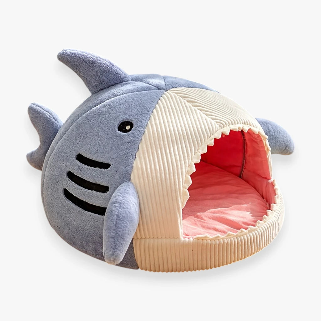 Lit requin bleu douillet pour chat et chien, nid chaud et confortable