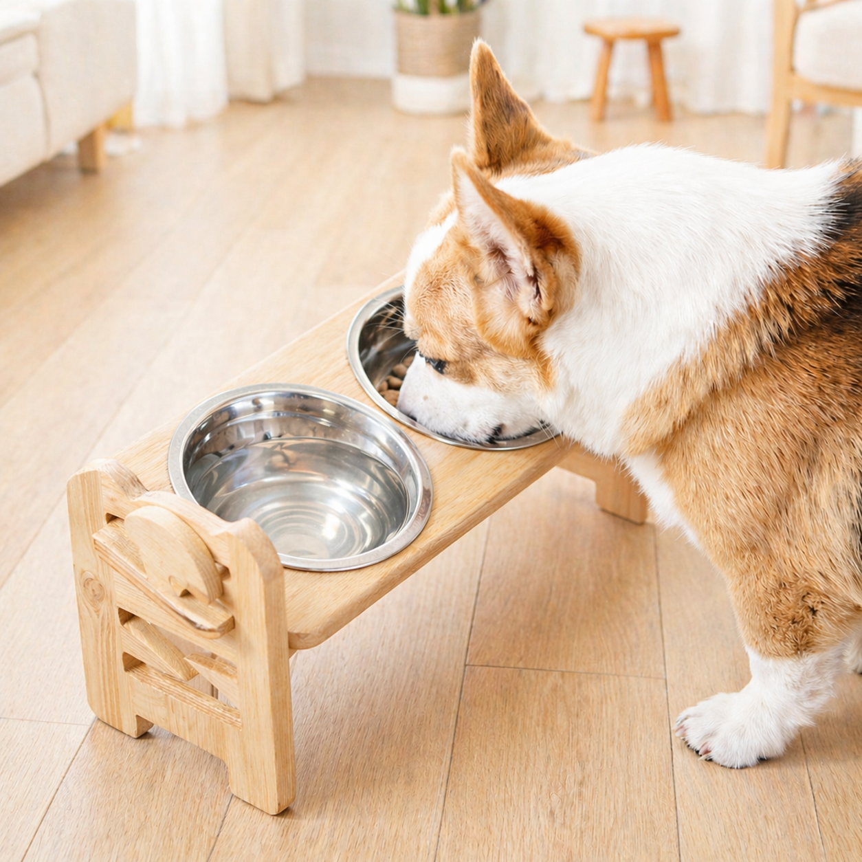 Support gamelles réglable surélevé pour chat et chien, gamelle ajustable en hauteur