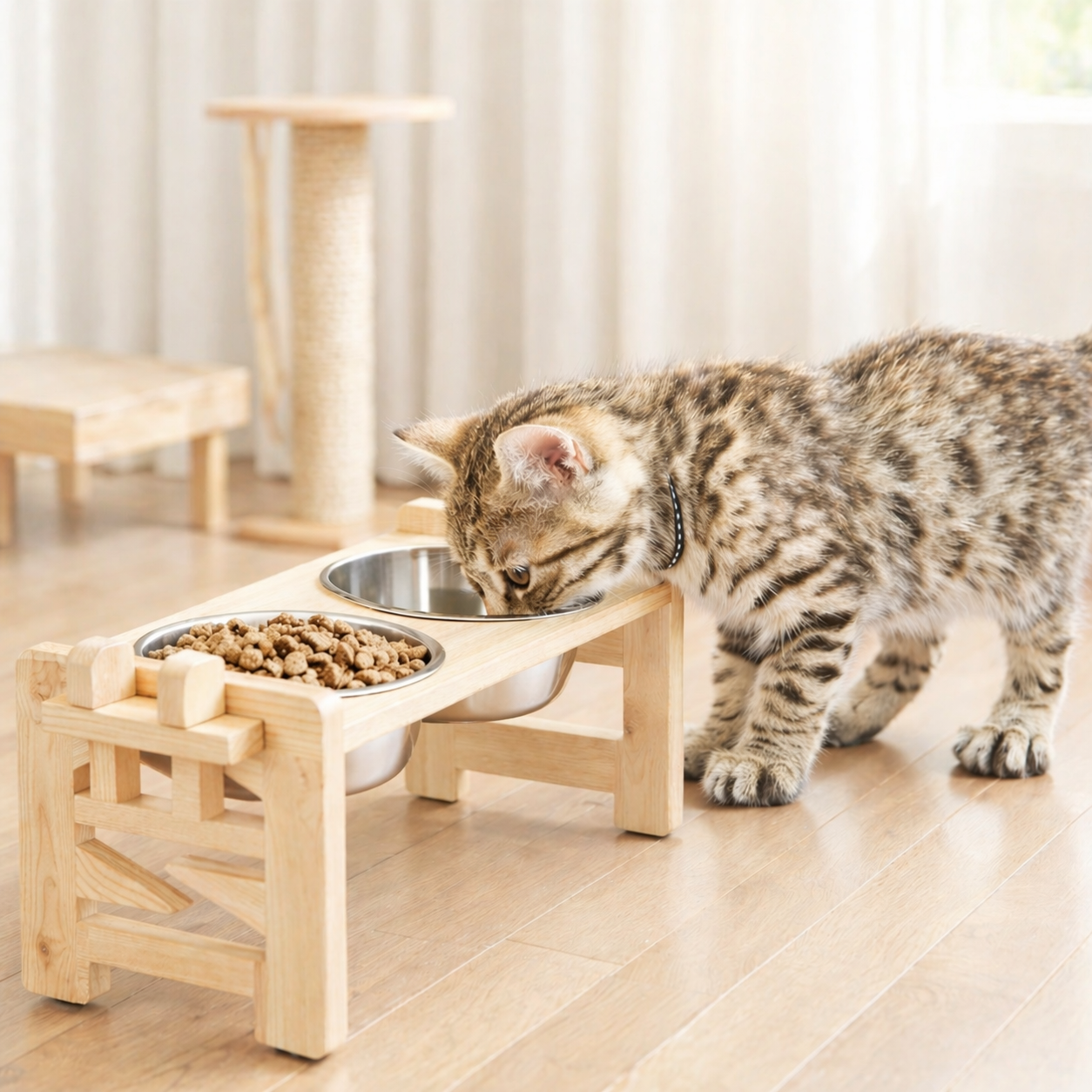 Support gamelles réglable surélevé pour chien et chat, gamelle ajustable en hauteur
