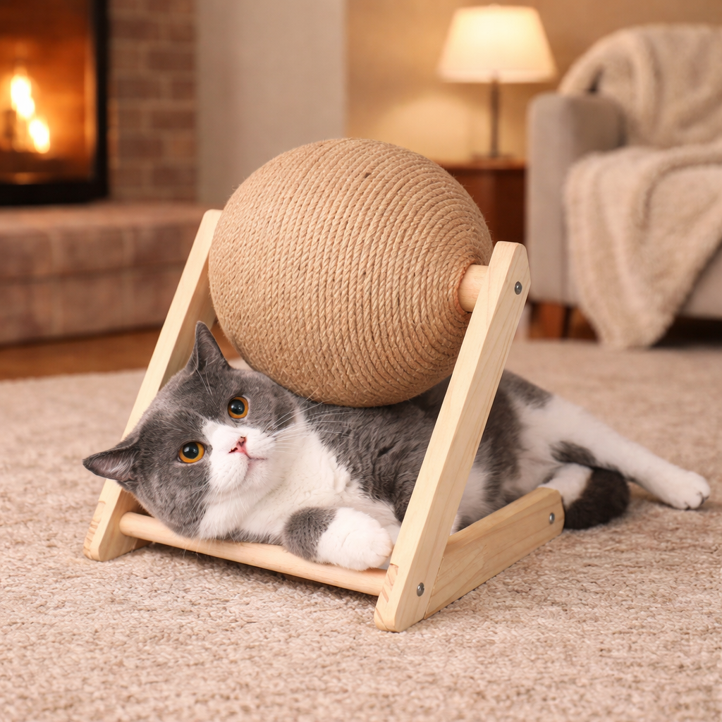 Boule à griffes interactive pour chat avec pelote de sisal