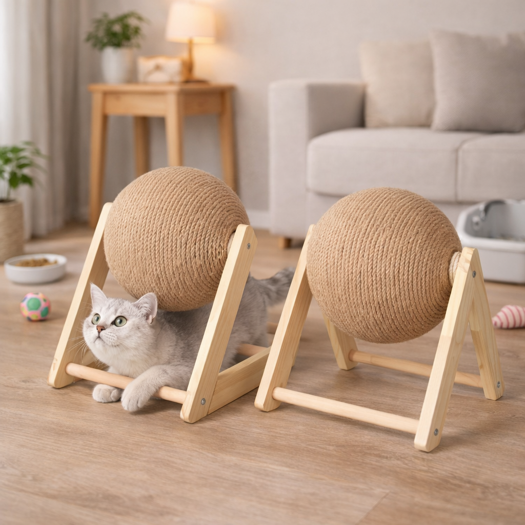 Boule à griffes interactive pour chat avec fibres naturelles