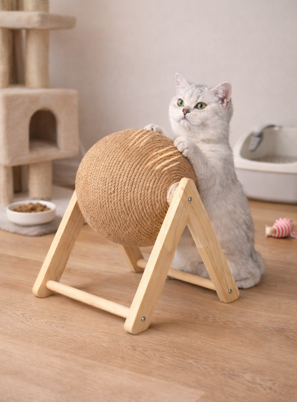 Boule à griffes interactive pour chat avec surface de grattage texturée
