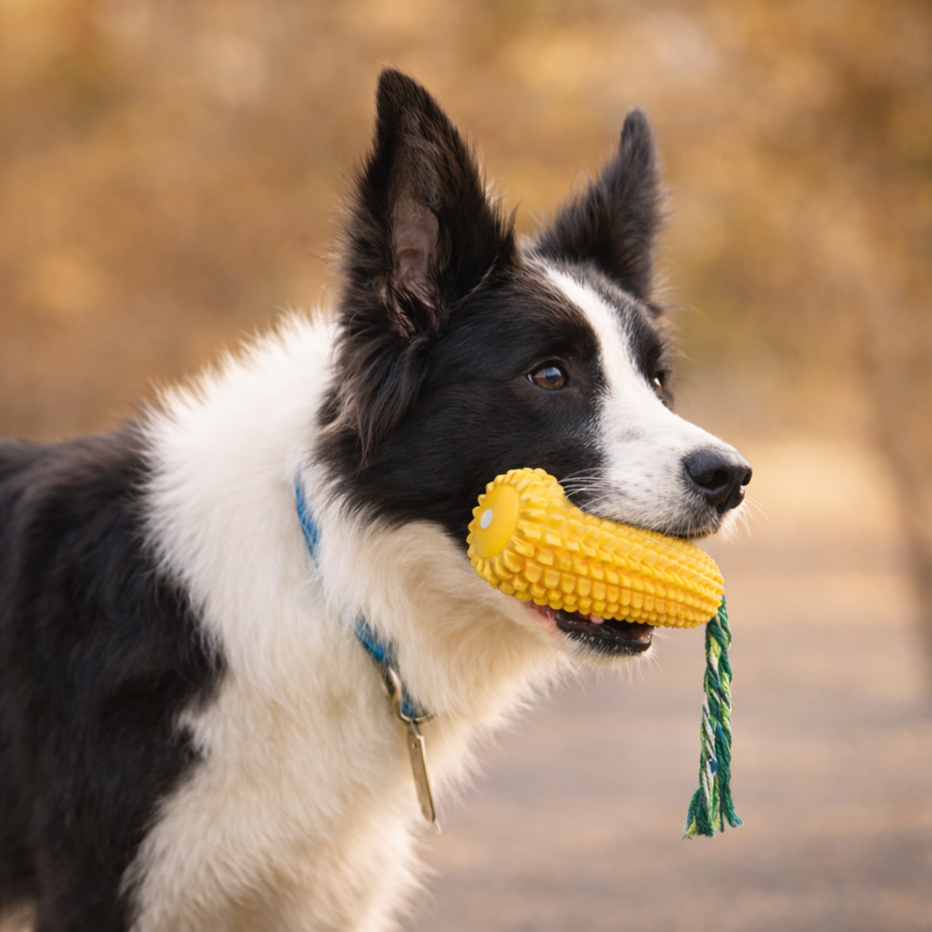 Jouet maïs en caoutchouc pour chien, jouet de mastication durable et résistant.