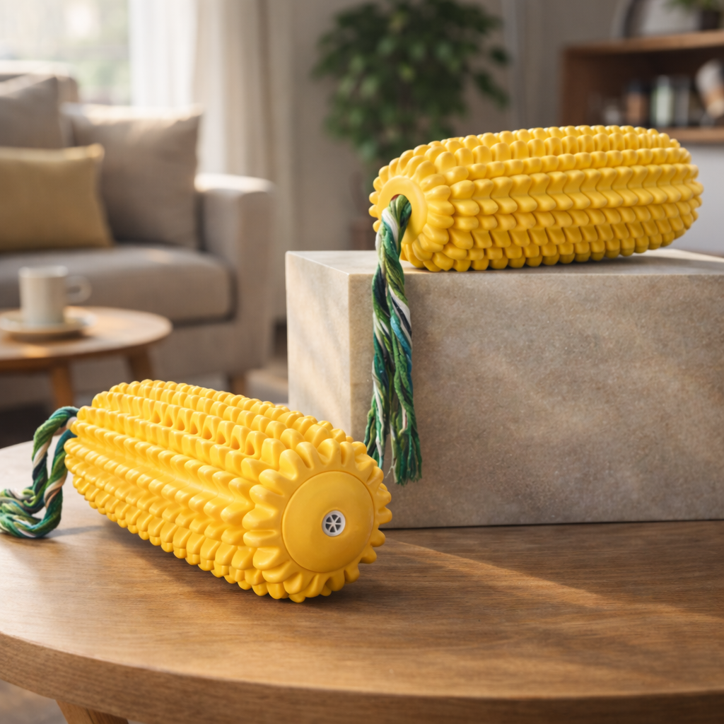 Jouet maïs en caoutchouc pour chien, jouet de mastication durable et résistant.